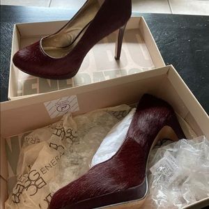 BCBGeneration faux fur burgundy heels